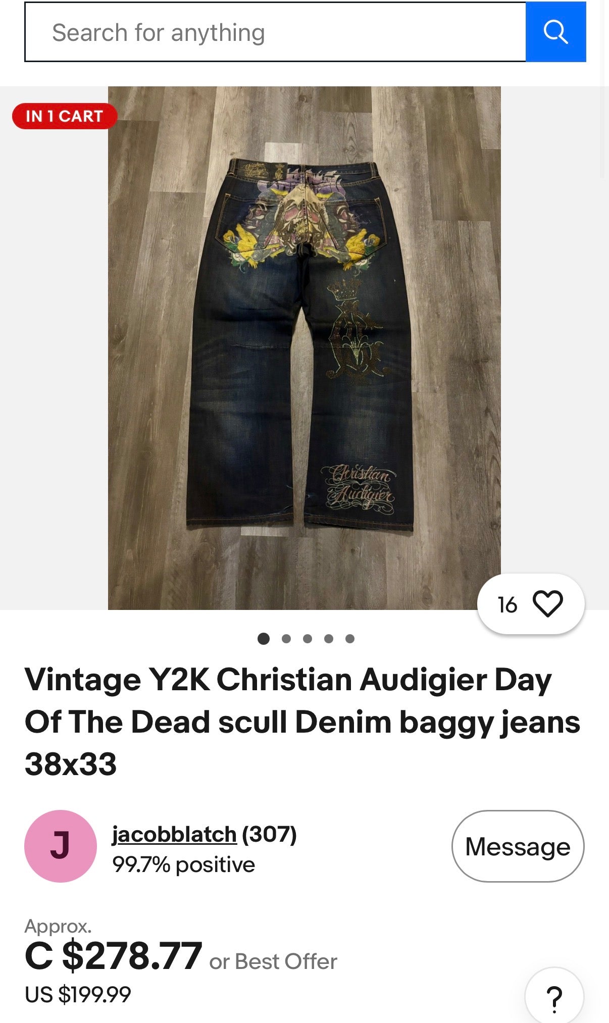 RARE Christian Audigier Day of the Dead Baggy Jeans