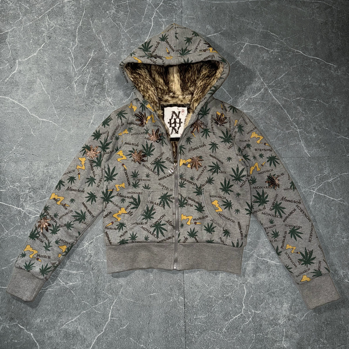 Y2k Monarch Ganja Print🌿 Wmns Hooded Jacket