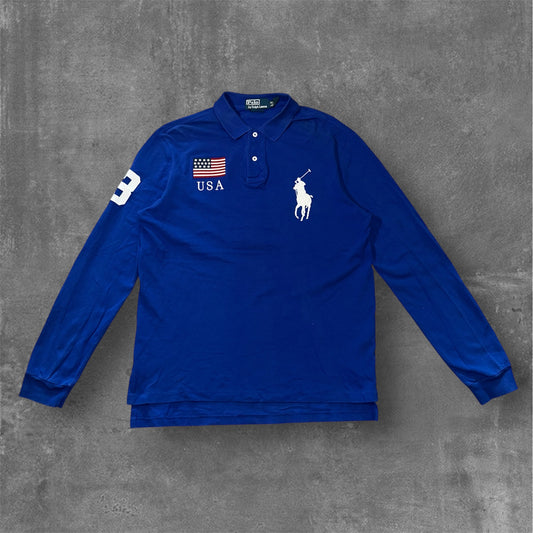 Ralph Lauren Blue USA Flag Polo Long Sleeve