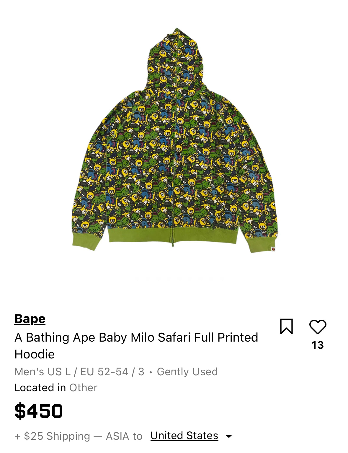 A Bathing Ape Baby Milo Safari Hoodie