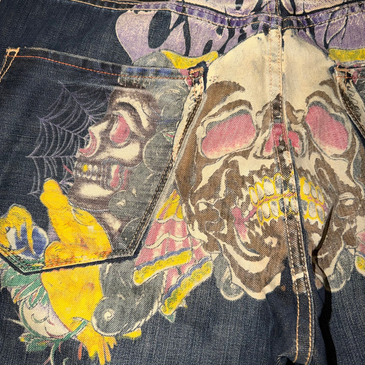 RARE Christian Audigier Day of the Dead Baggy Jeans