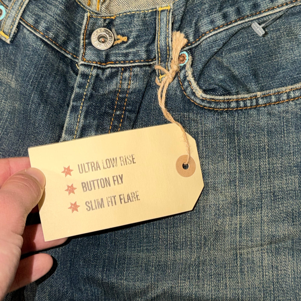 Y2k Lucky Brand “Lucky You” Faded Flared low rise jeans