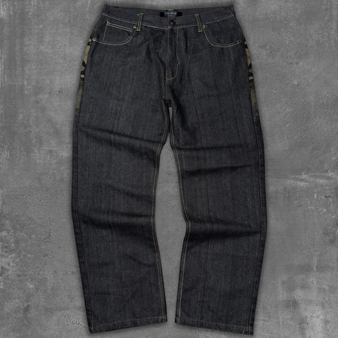 Y2k Raw Blue Ganja Baggy Jeans