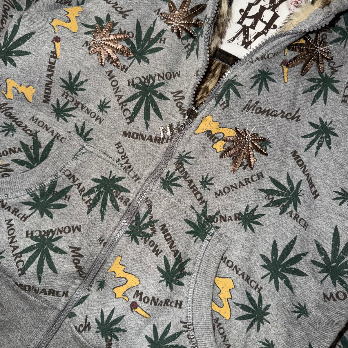 Y2k Monarch Ganja Print🌿 Wmns Hooded Jacket