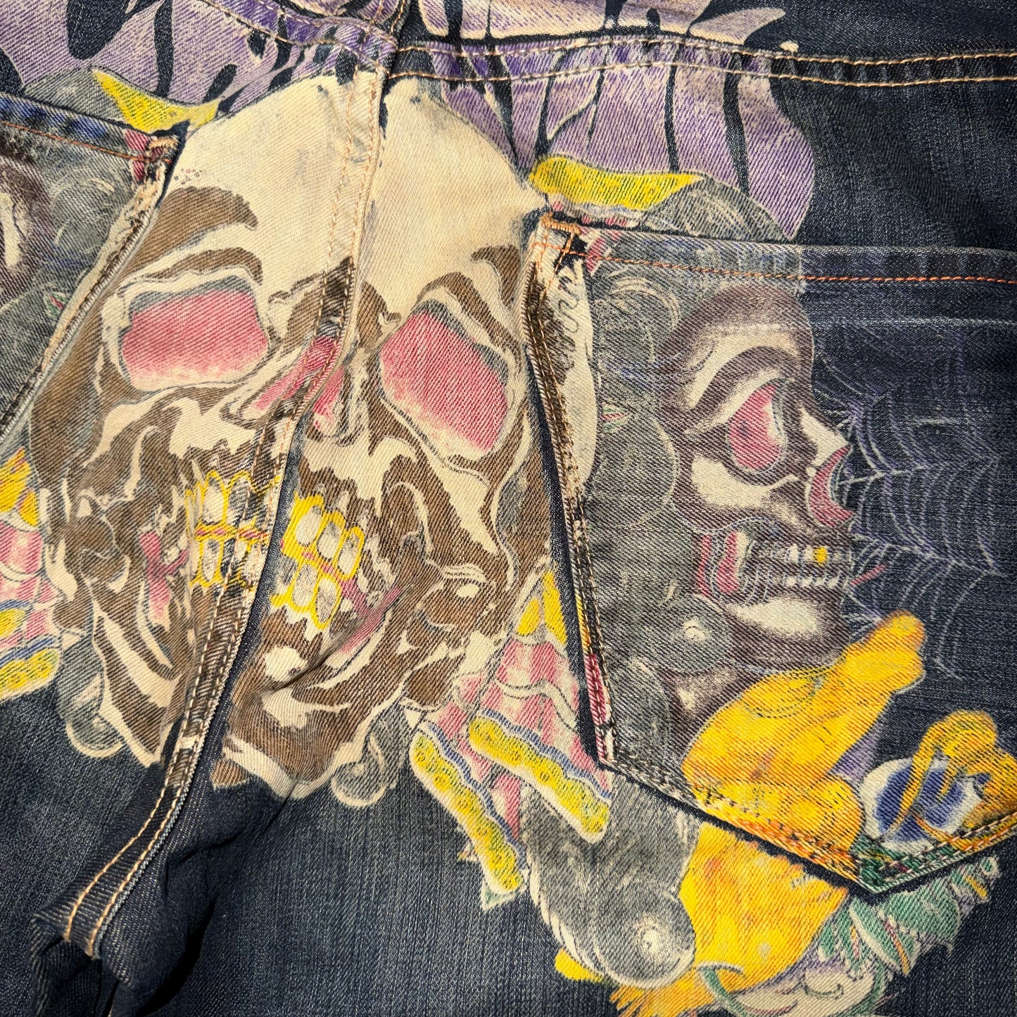 RARE Christian Audigier Day of the Dead Baggy Jeans