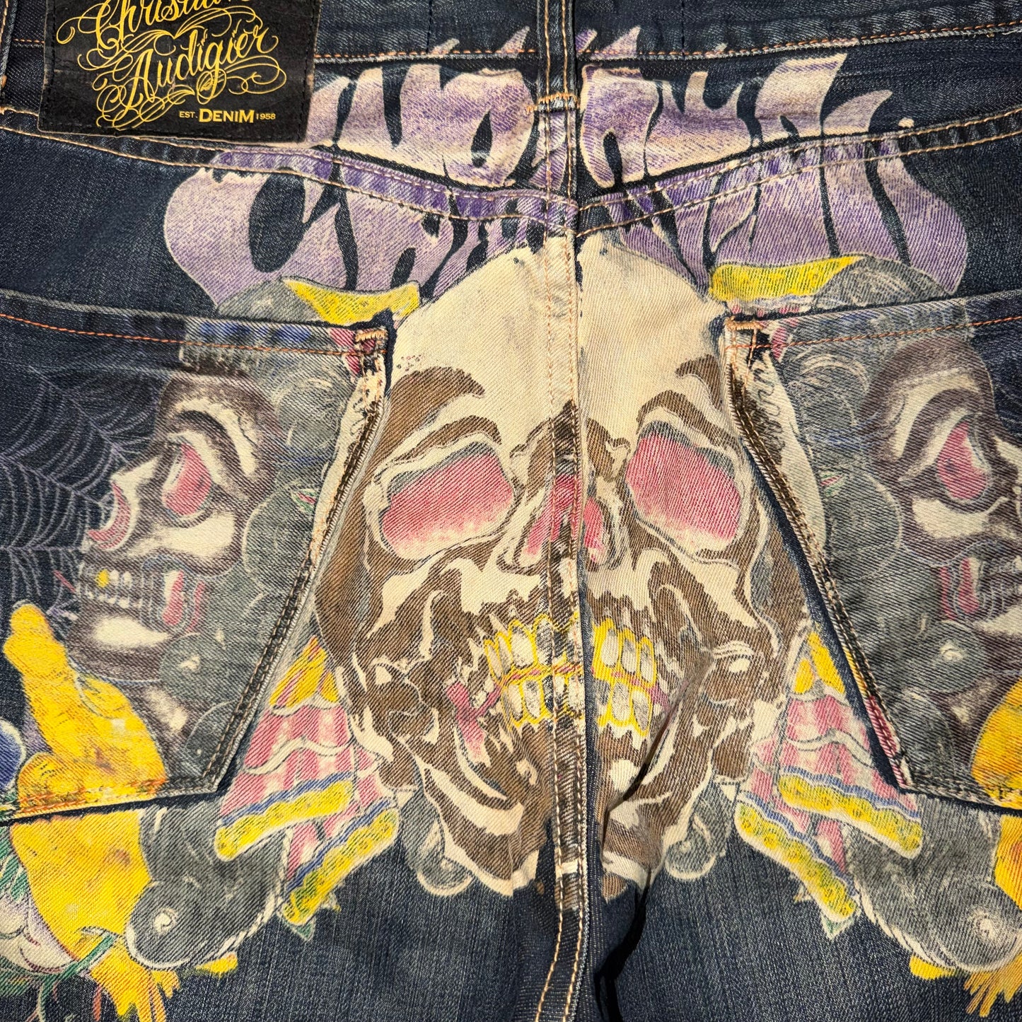 RARE Christian Audigier Day of the Dead Baggy Jeans