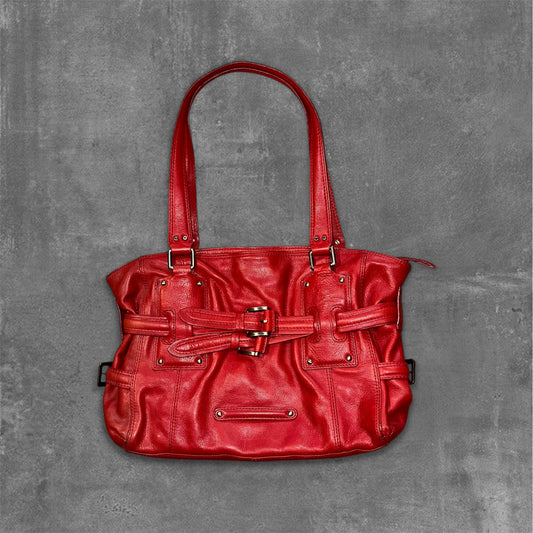 Y2k Fancy Red Heavy Leather Handbag